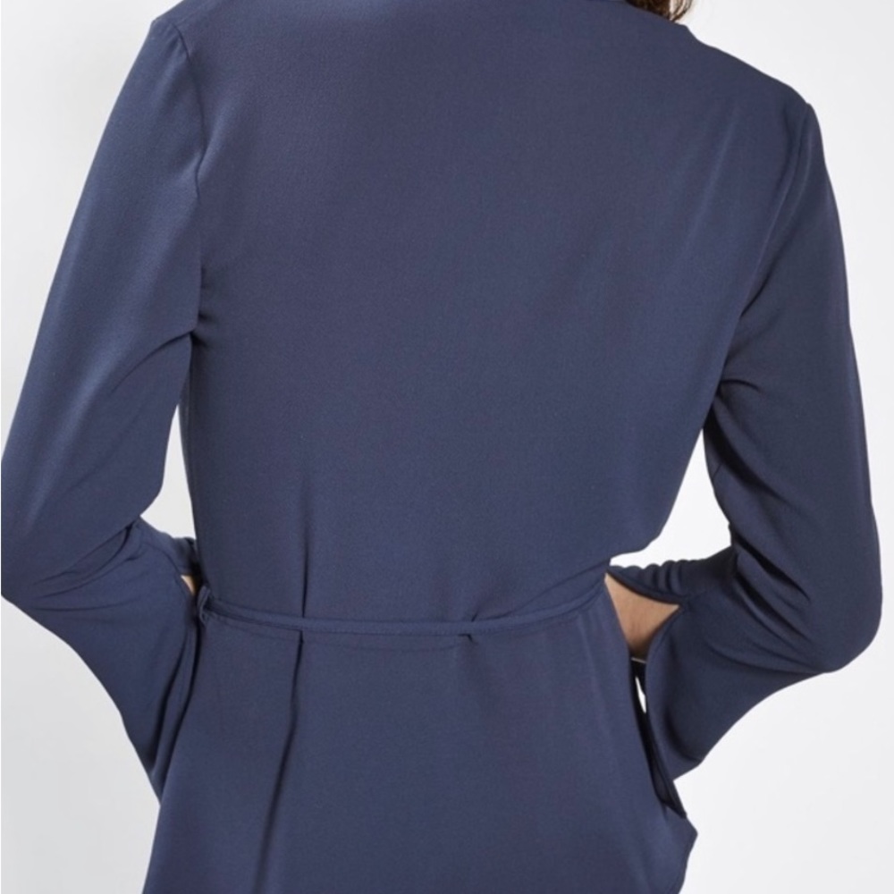 Topshop Navy Choker Wrap Tie Blouse - Picture 2 of 7